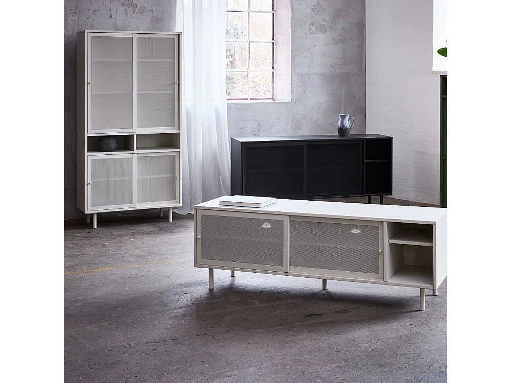 Kiso - Vaisselier 4 portes, 2 niches en métal H180cm - Grège