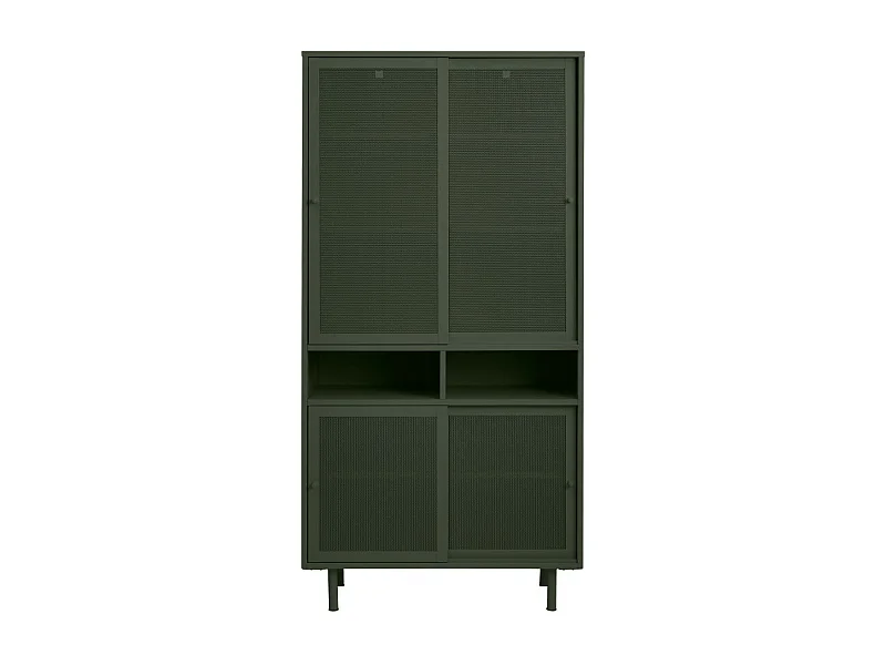 Kiso - Vaisselier 4 portes, 2 niches en métal H180cm - Vert olive