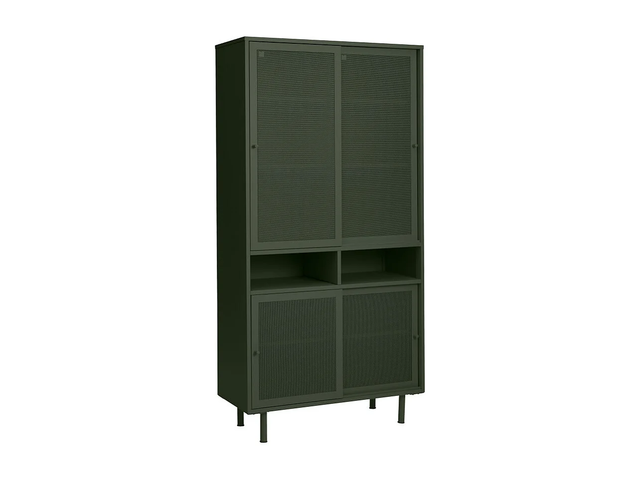 Kiso - Vaisselier 4 portes, 2 niches en métal H180cm - Vert olive