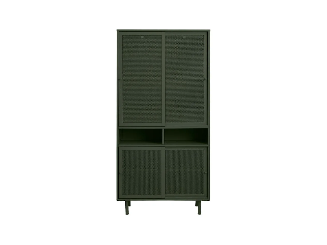 Kiso - Vaisselier 4 portes, 2 niches en métal H180cm - Vert olive