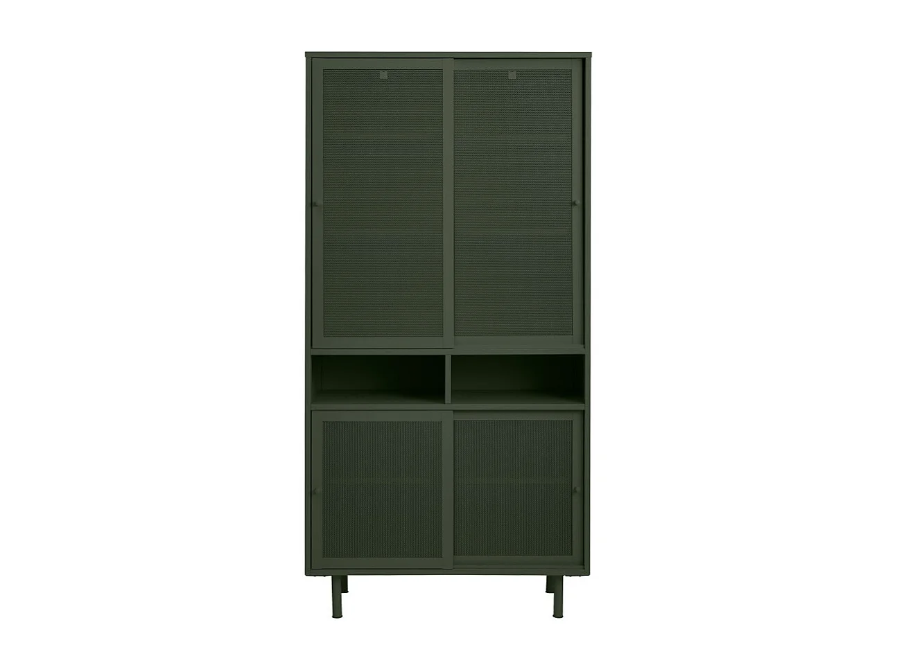 Kiso - Vaisselier 4 portes, 2 niches en métal H180cm - Vert olive