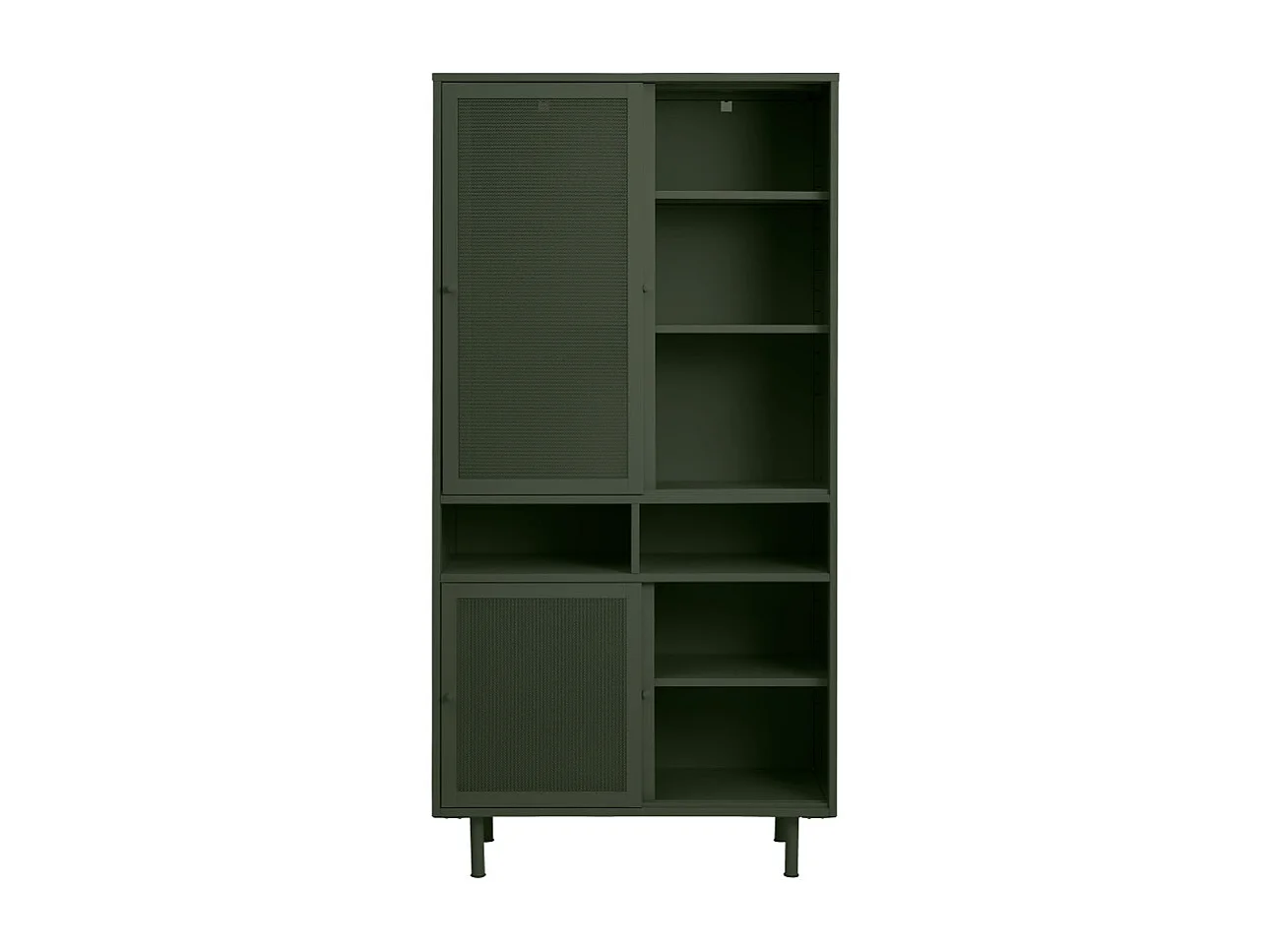 Kiso - Vaisselier 4 portes, 2 niches en métal H180cm - Vert olive