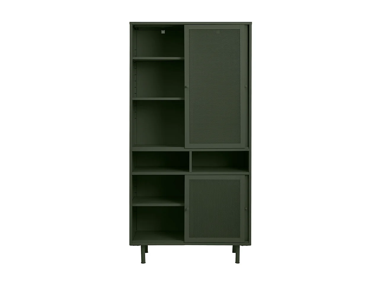 Kiso - Vaisselier 4 portes, 2 niches en métal H180cm - Vert olive