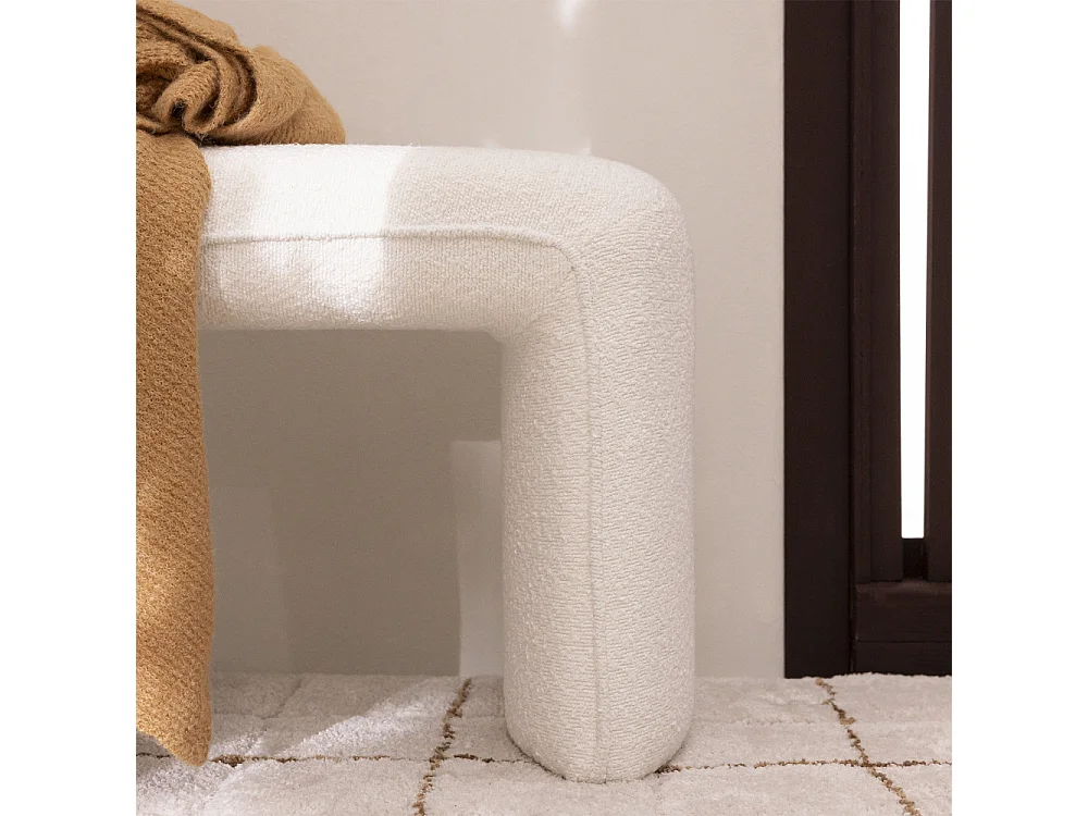 Full XL - Banc rembourré en tissu bouclette L124cm - Blanc