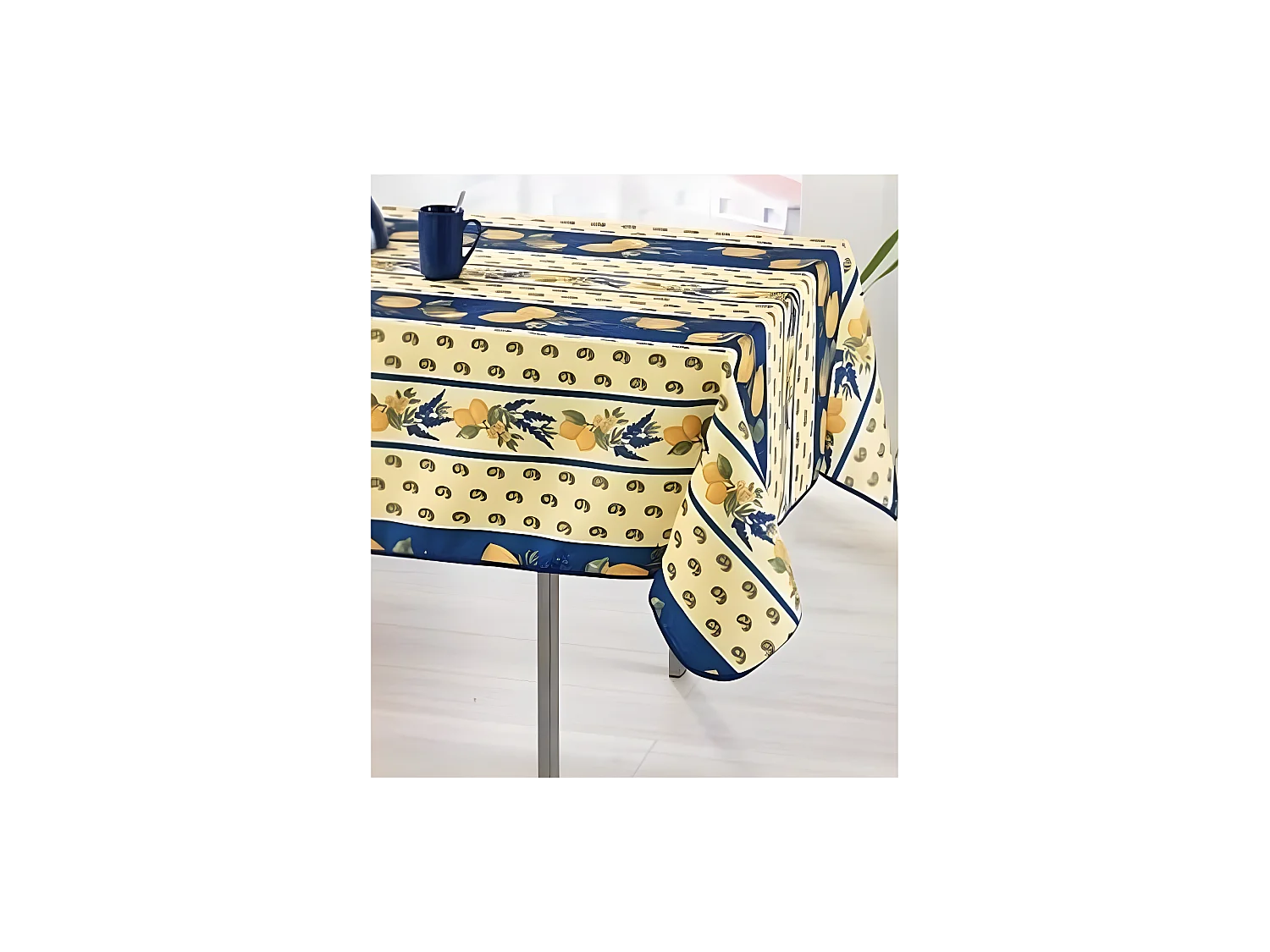 Mantel provenzal rectangular o redondo de poliéster antimanchas Azul limón 150 x 240 cm