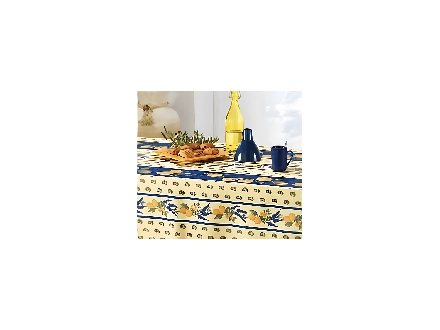 Mantel provenzal rectangular o redondo de poliéster antimanchas Azul limón 150 x 240 cm
