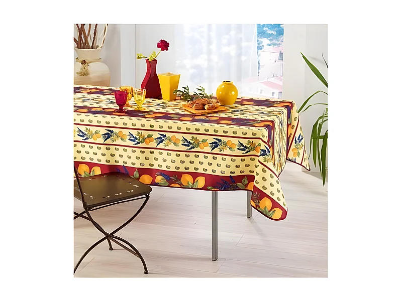 Mantel provenzal rectangular o redondo de poliéster antimanchas Rojo limón 150 x 300 cm