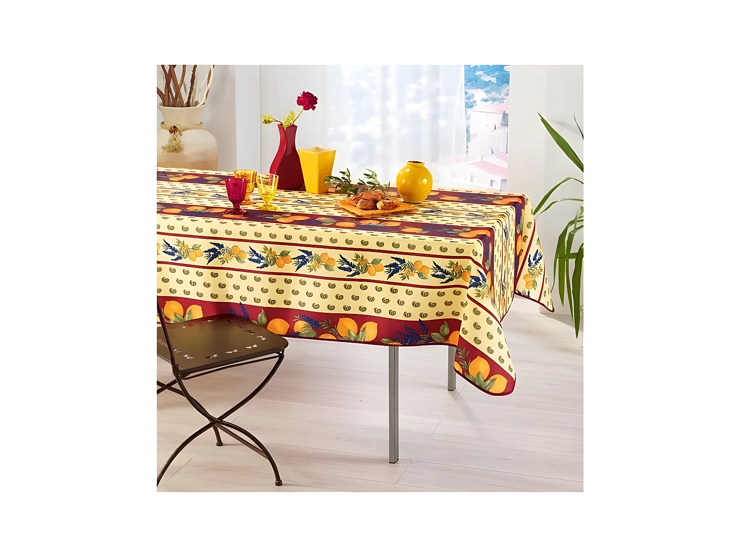 Nappe Provençale Rectangle Anti-Tâche 100% Polyester - Citron
