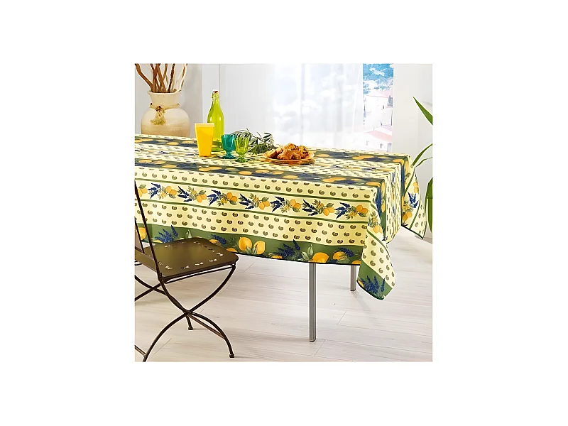 Nappe Provençale Rectangle Anti-Tâche 100% Polyester - Citron