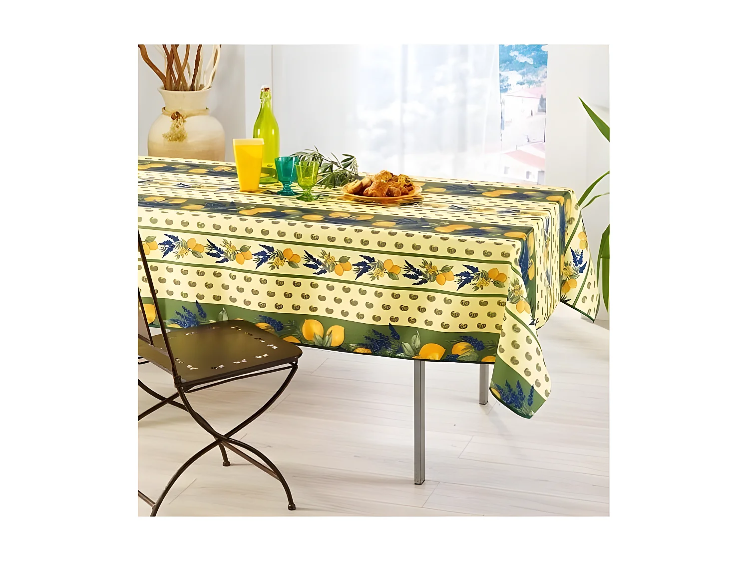 Nappe Provençale Rectangle Anti-Tâche 100% Polyester - Citron