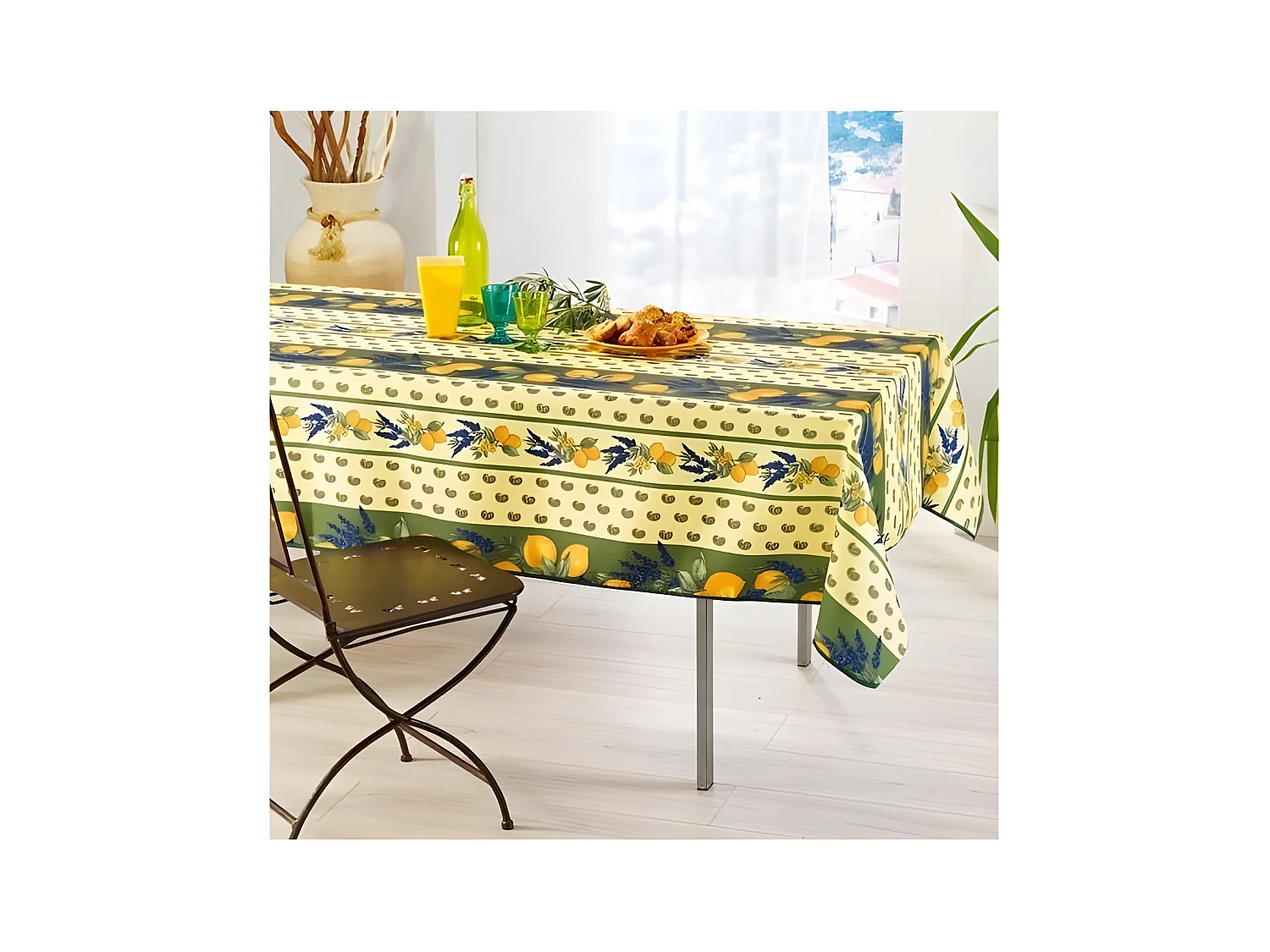 Nappe Provençale Rectangle Anti-Tâche 100% Polyester - Citron