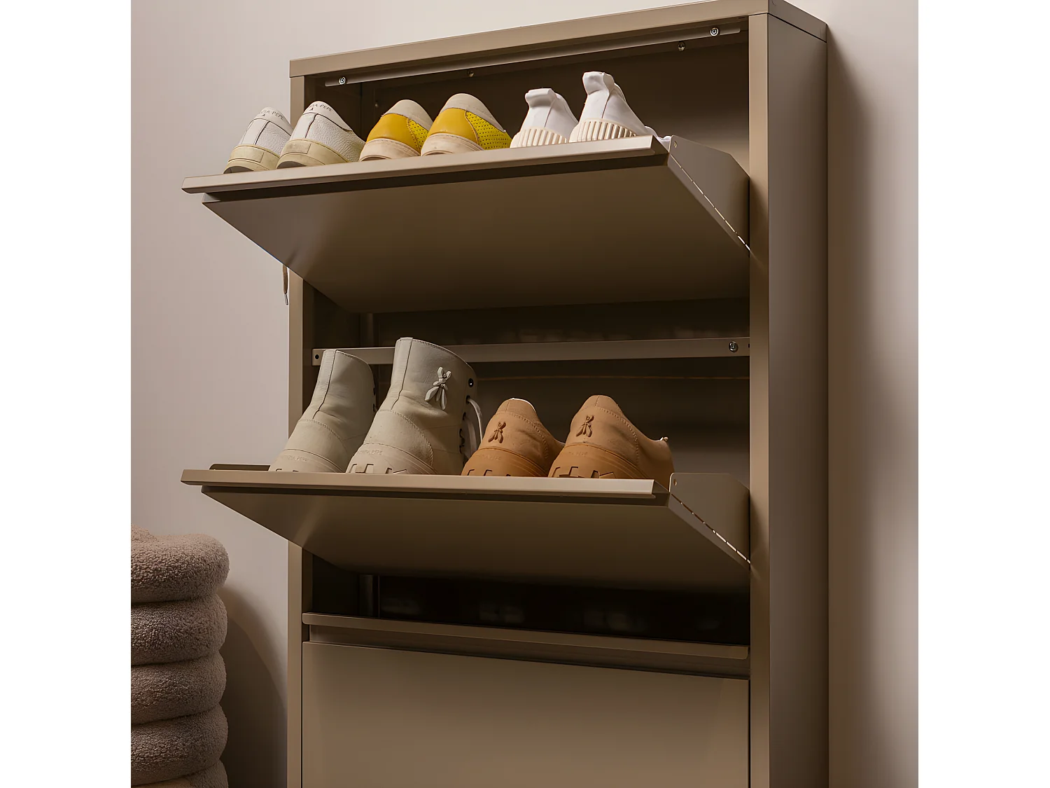 Sabine - Meuble à chaussures 3 portes en métal L66cm - Beige