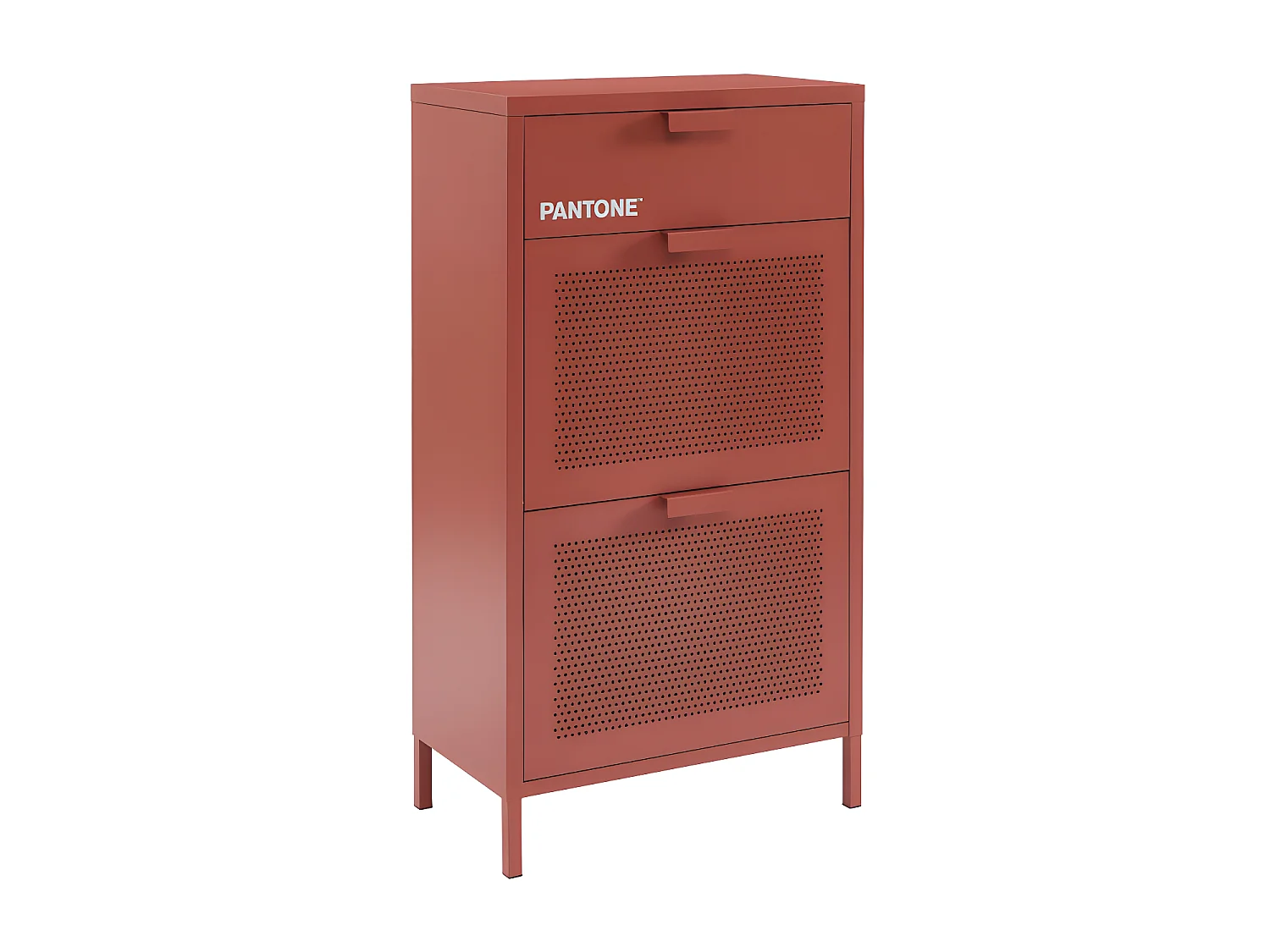 Nino - Meuble à chaussures 2 portes 1 tiroir en métal PANTONE L55cm - Terracotta