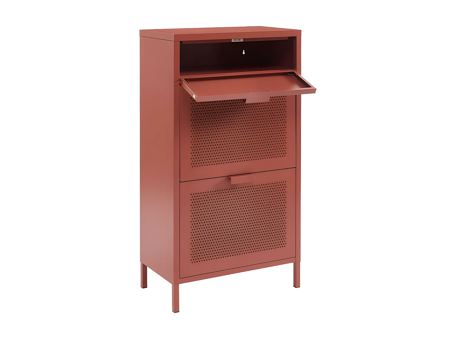 Nino - Meuble à chaussures 2 portes 1 tiroir en métal PANTONE L55cm - Terracotta