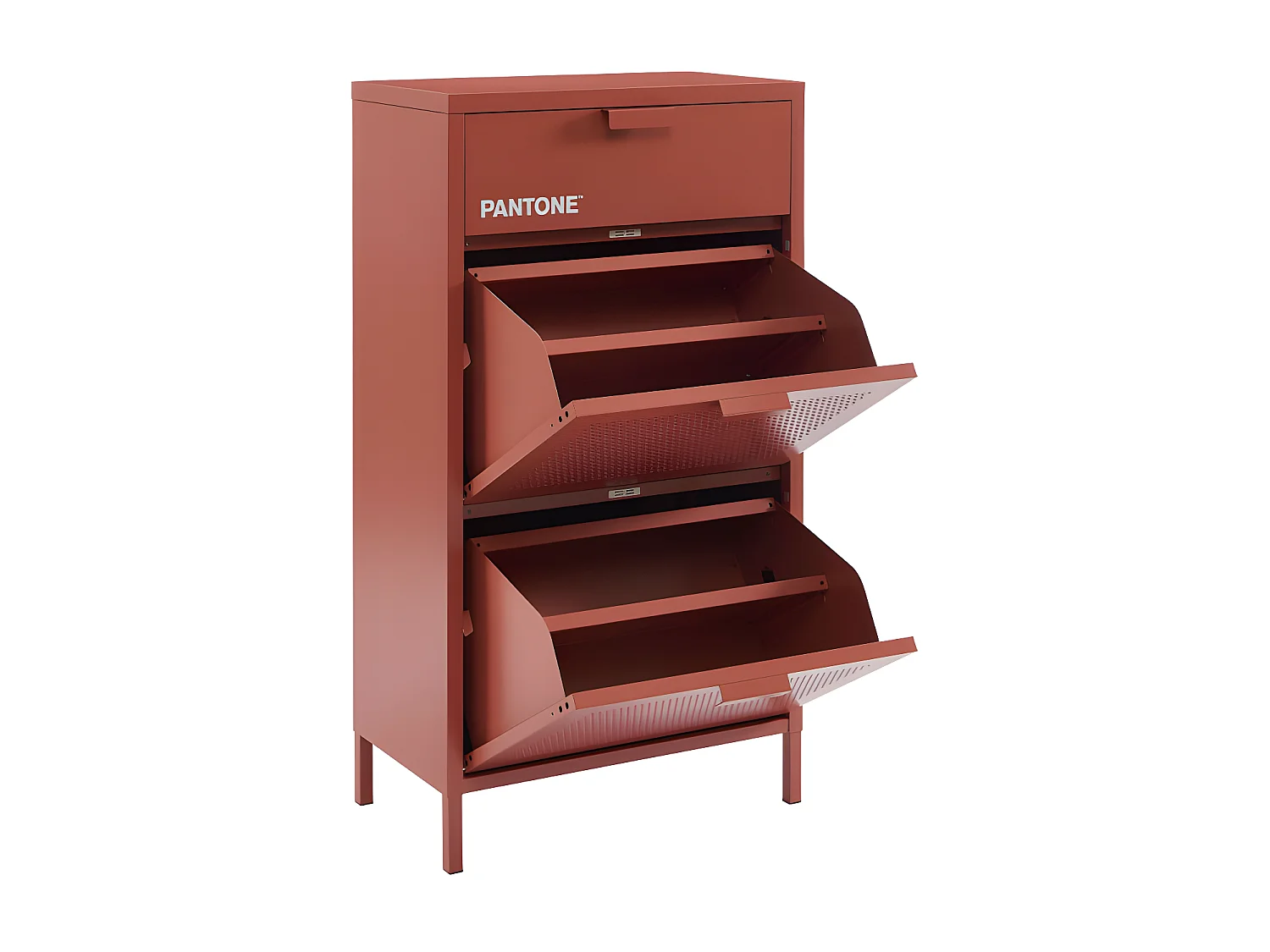 Nino - Meuble à chaussures 2 portes 1 tiroir en métal PANTONE L55cm - Terracotta