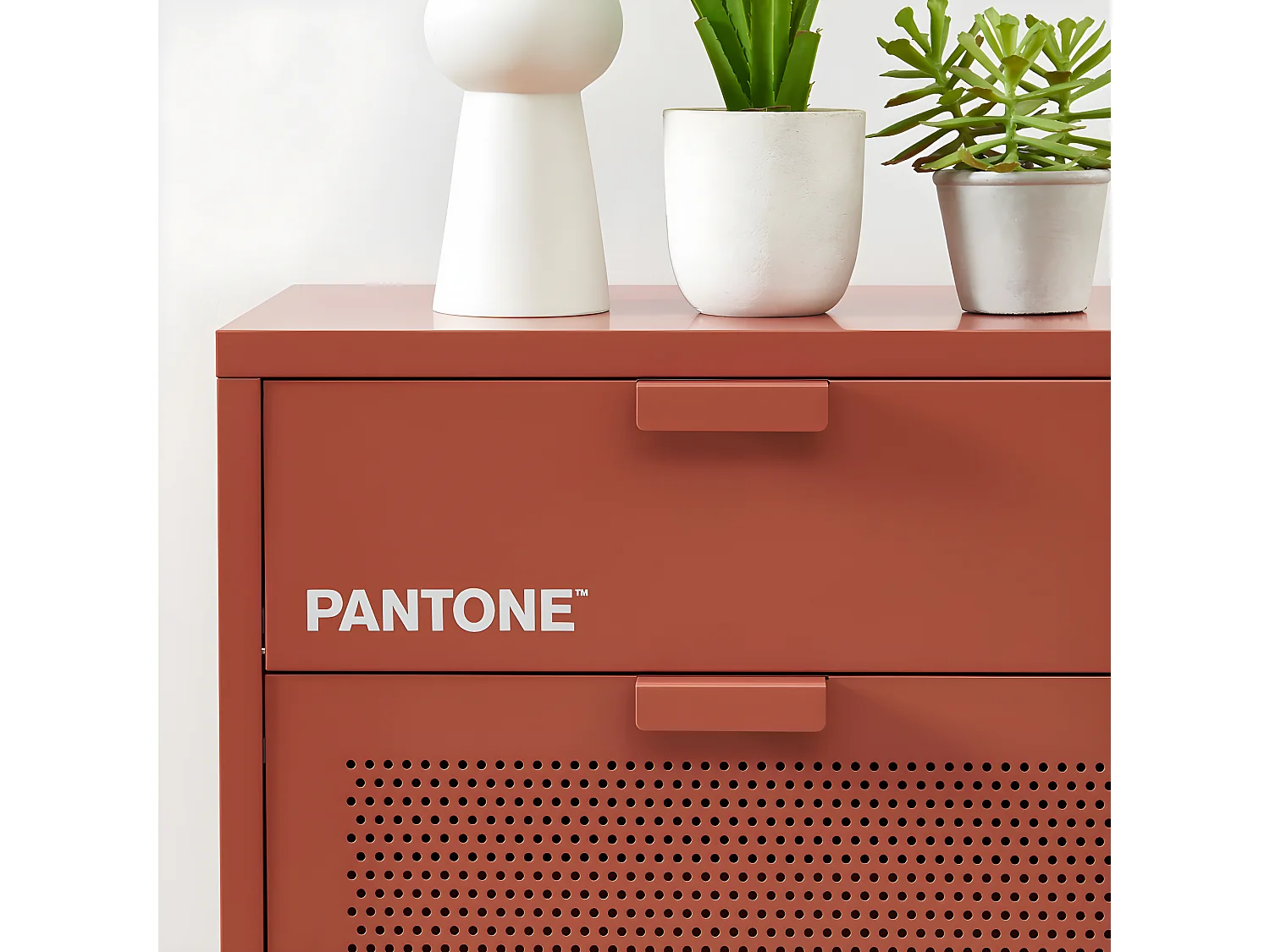 Nino - Meuble à chaussures 2 portes 1 tiroir en métal PANTONE L55cm - Terracotta