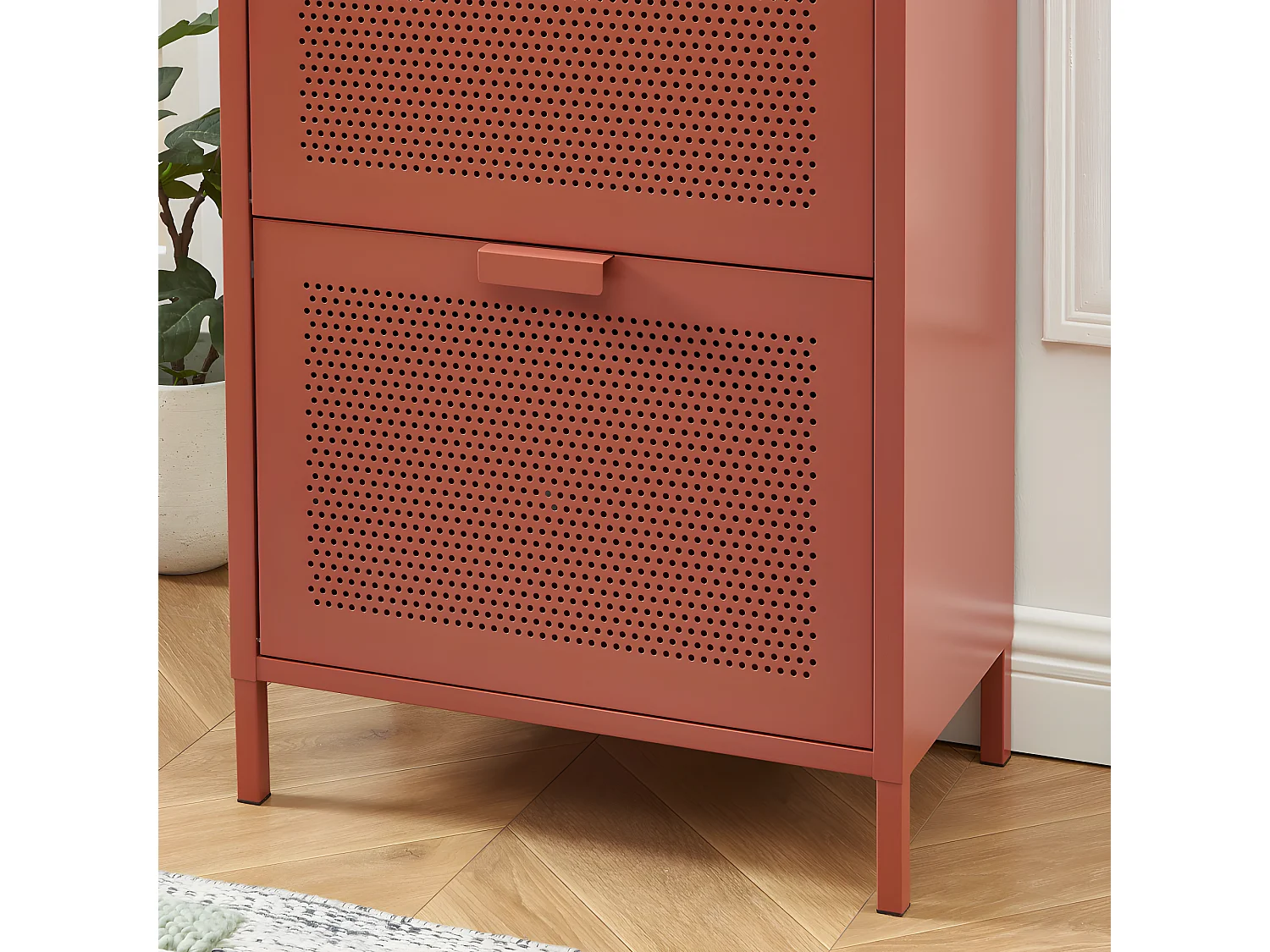 Nino - Meuble à chaussures 2 portes 1 tiroir en métal PANTONE L55cm - Terracotta