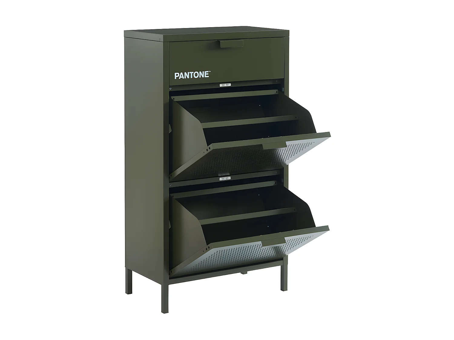 Nino - Meuble à chaussures 2 portes 1 tiroir en métal PANTONE L55cm - Vert kaki