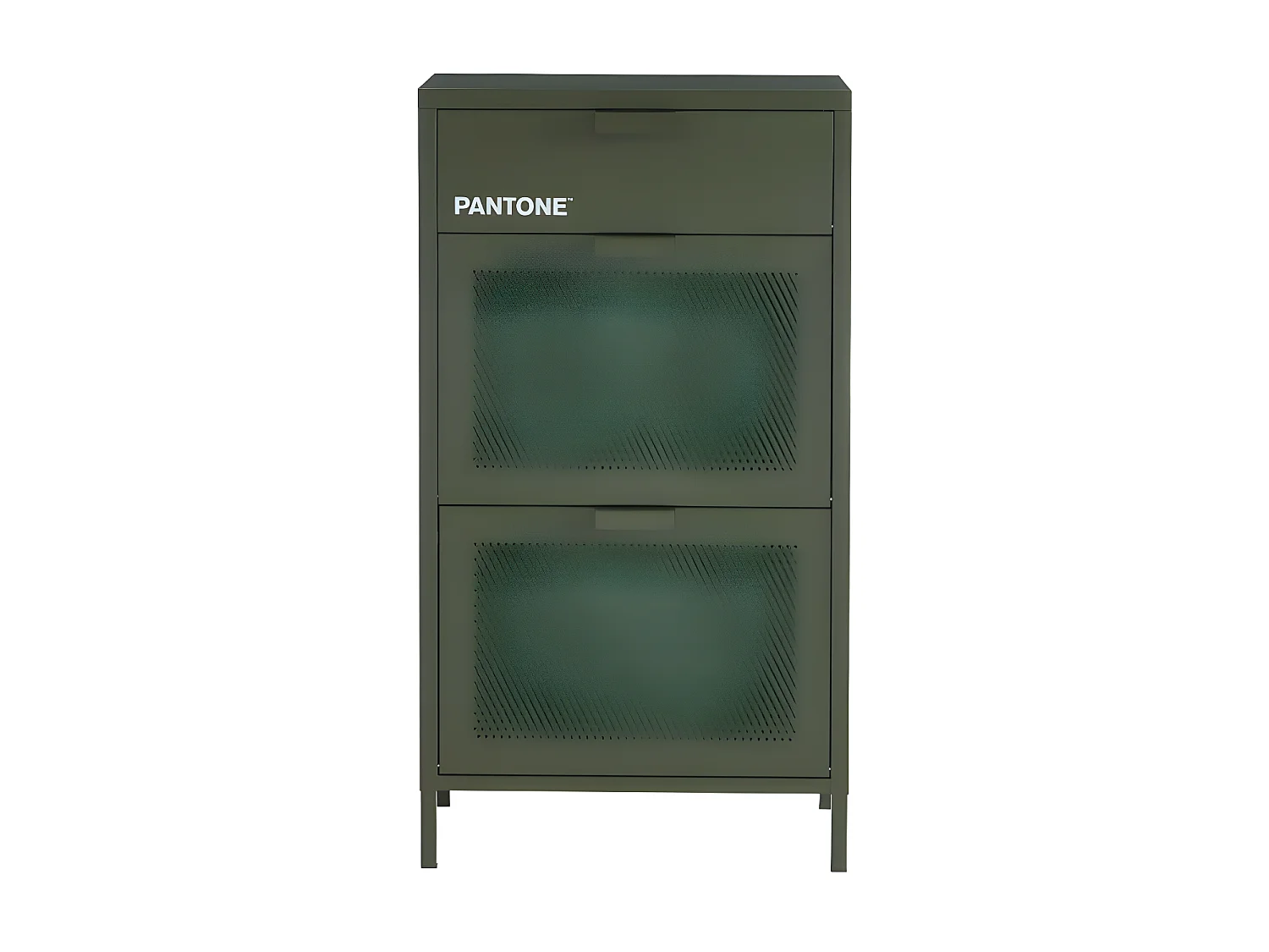 Nino - Meuble à chaussures 2 portes 1 tiroir en métal PANTONE L55cm - Vert kaki