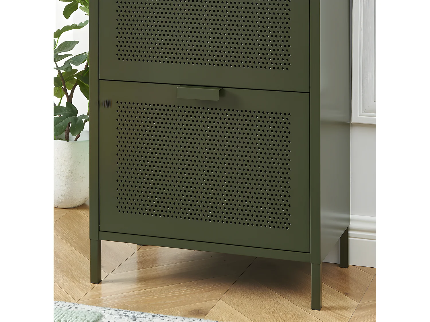 Nino - Meuble à chaussures 2 portes 1 tiroir en métal PANTONE L55cm - Vert kaki