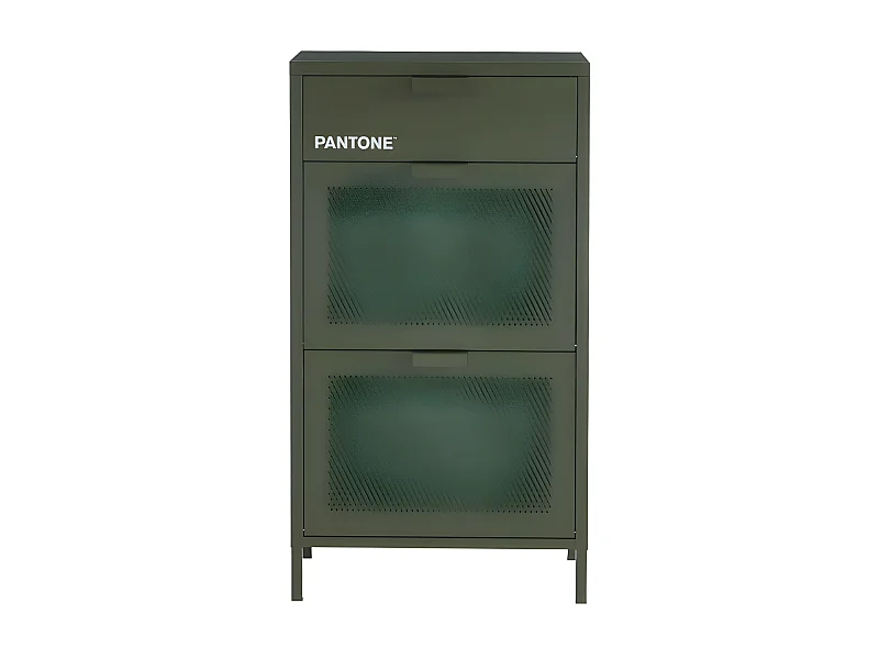 Nino - Meuble à chaussures 2 portes 1 tiroir en métal PANTONE L55cm - Vert kaki