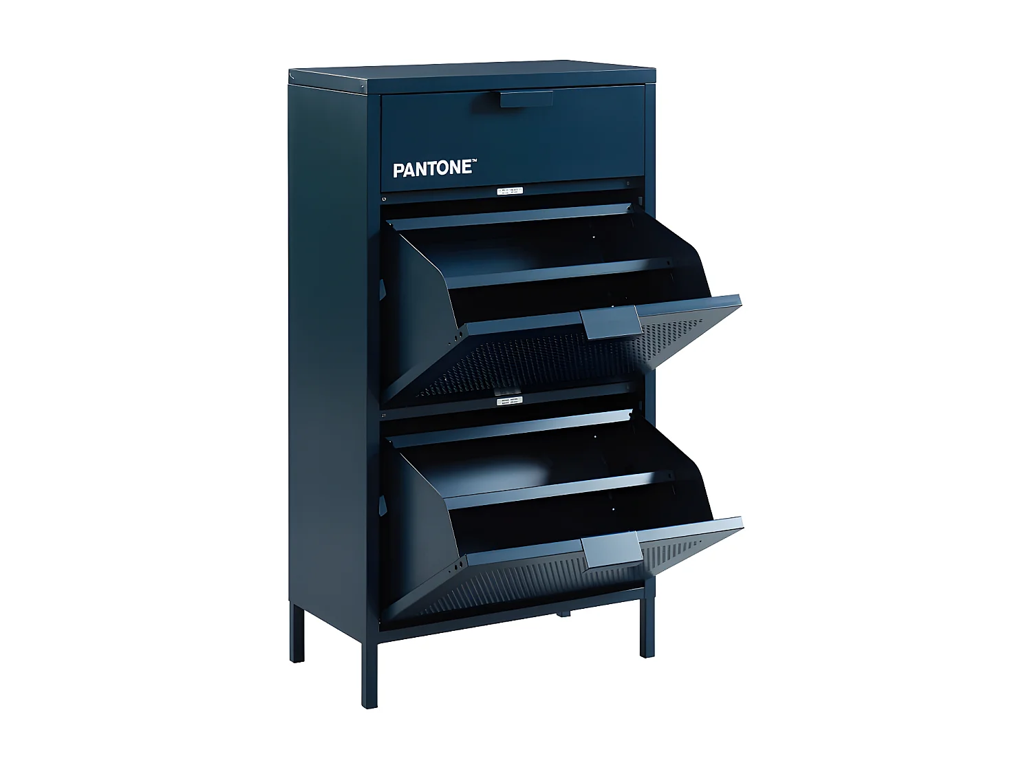 Nino - Meuble à chaussures 2 portes 1 tiroir en métal PANTONE L55cm - Bleu nuit