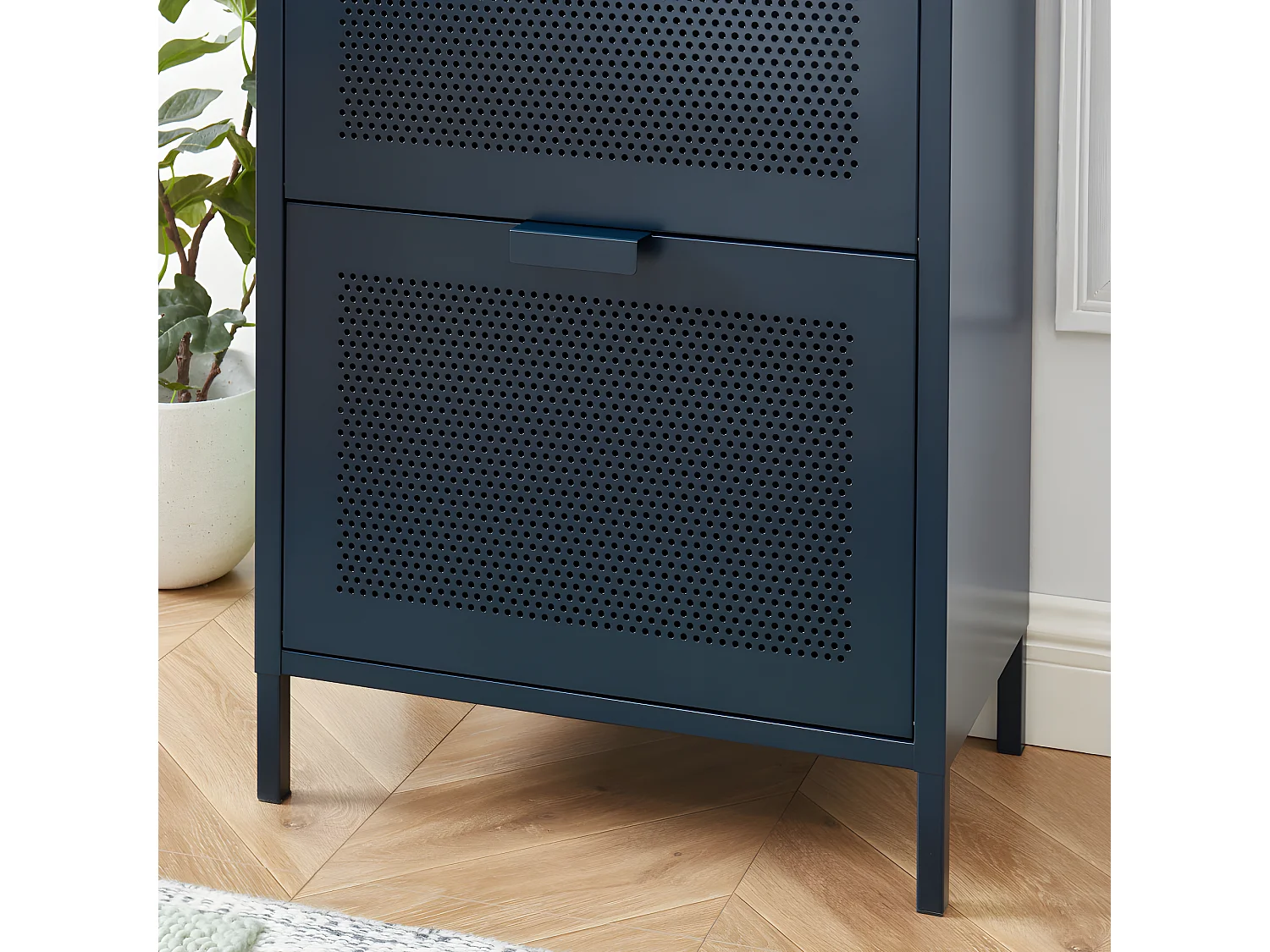 Nino - Meuble à chaussures 2 portes 1 tiroir en métal PANTONE L55cm - Bleu nuit