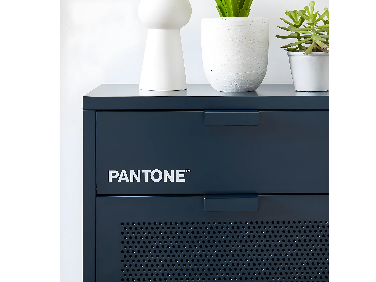 Nino - Meuble à chaussures 2 portes 1 tiroir en métal PANTONE L55cm - Bleu nuit