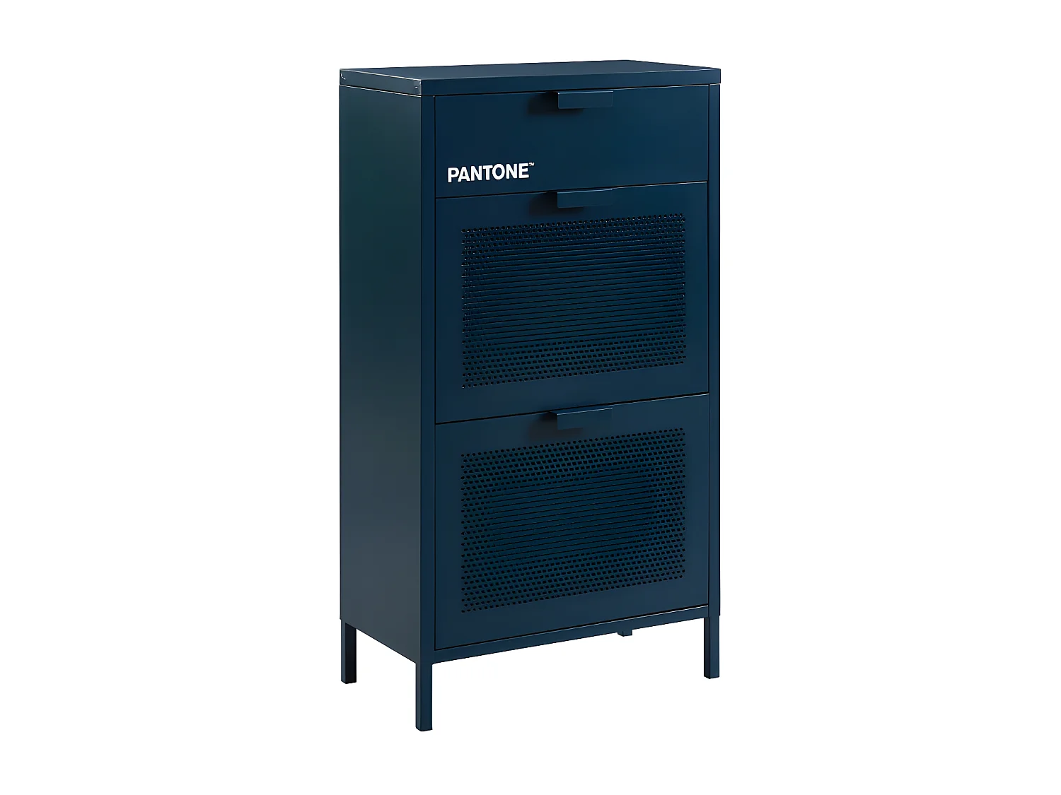 Nino - Meuble à chaussures 2 portes 1 tiroir en métal PANTONE L55cm - Bleu nuit