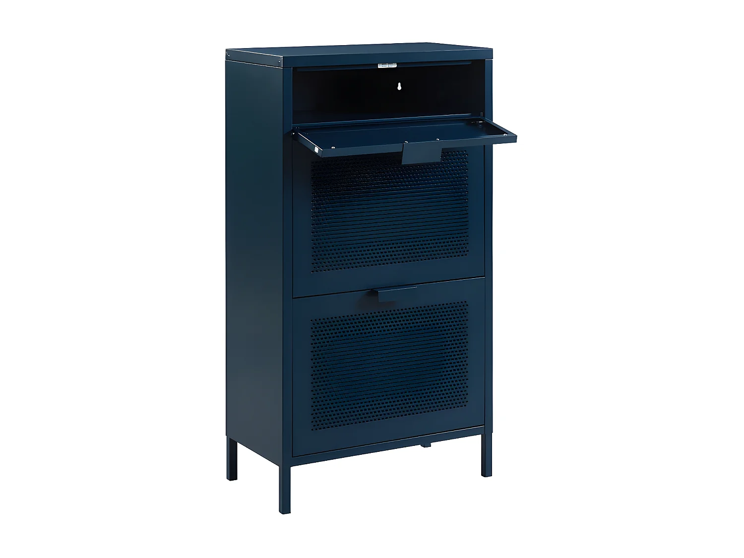 Nino - Meuble à chaussures 2 portes 1 tiroir en métal PANTONE L55cm - Bleu nuit