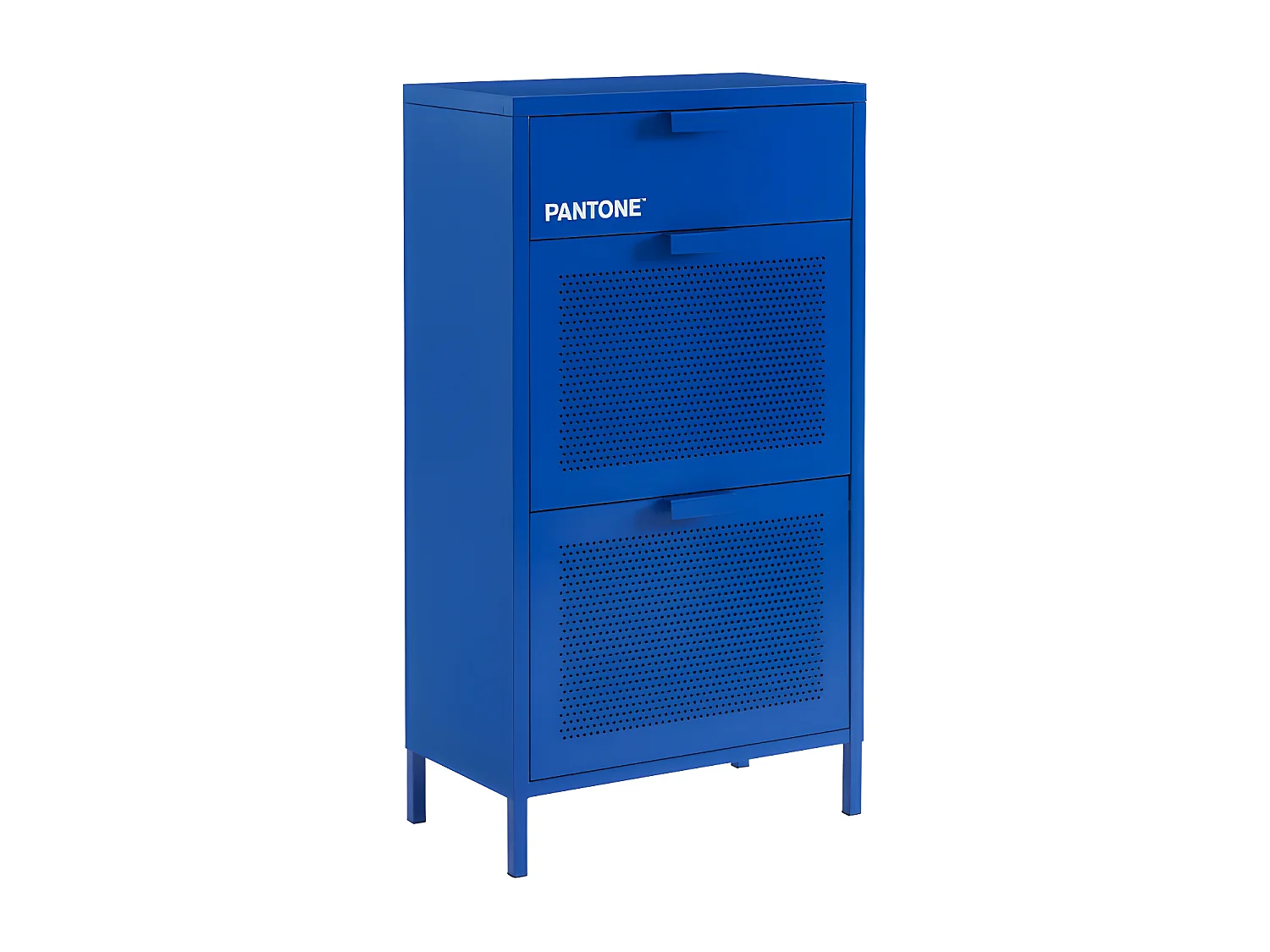 Nino - Meuble à chaussures 2 portes 1 tiroir en métal PANTONE L55cm - Bleu électrique