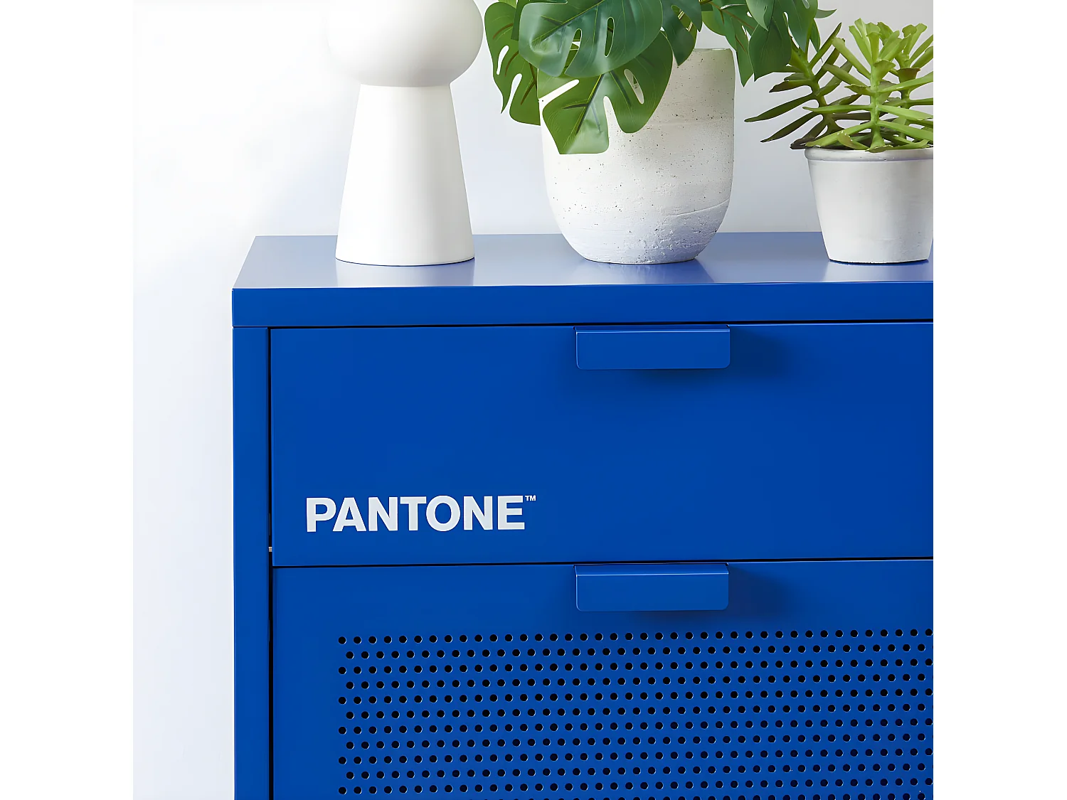 Nino - Meuble à chaussures 2 portes 1 tiroir en métal PANTONE L55cm - Bleu électrique