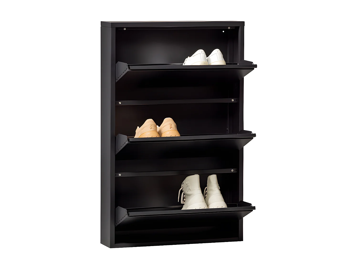 Sabine - Meuble à chaussures 3 portes en métal L66cm - Noir