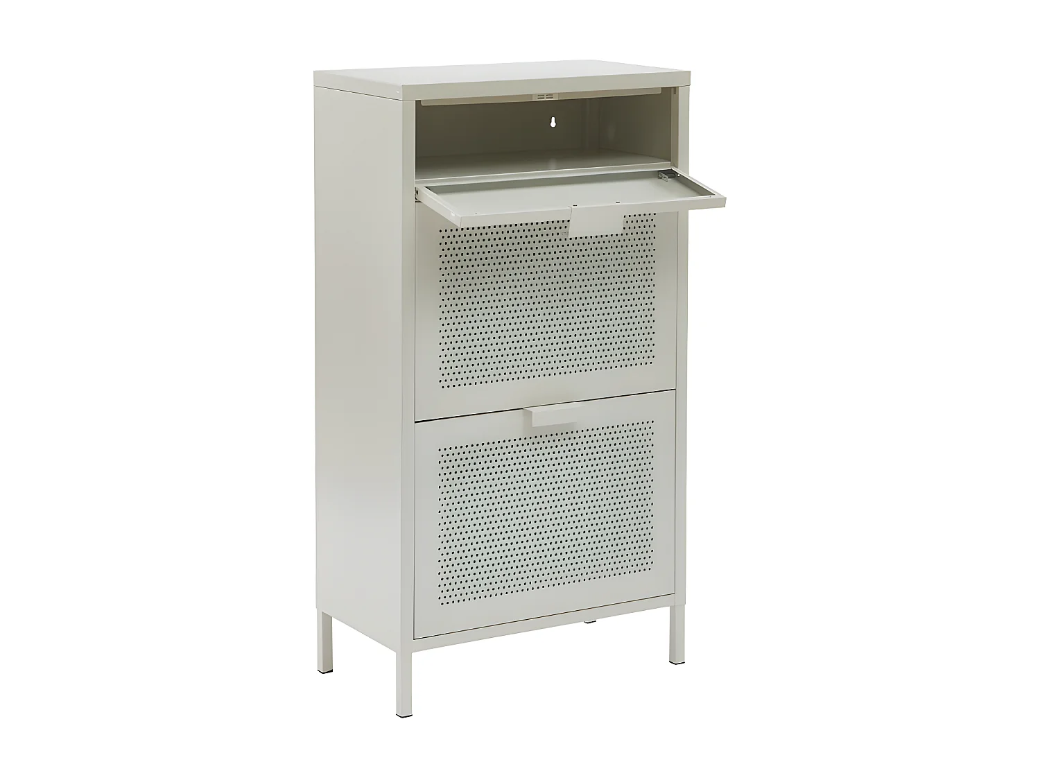 Nino - Meuble à chaussures 2 portes 1 tiroir en métal PANTONE L55cm - Beige