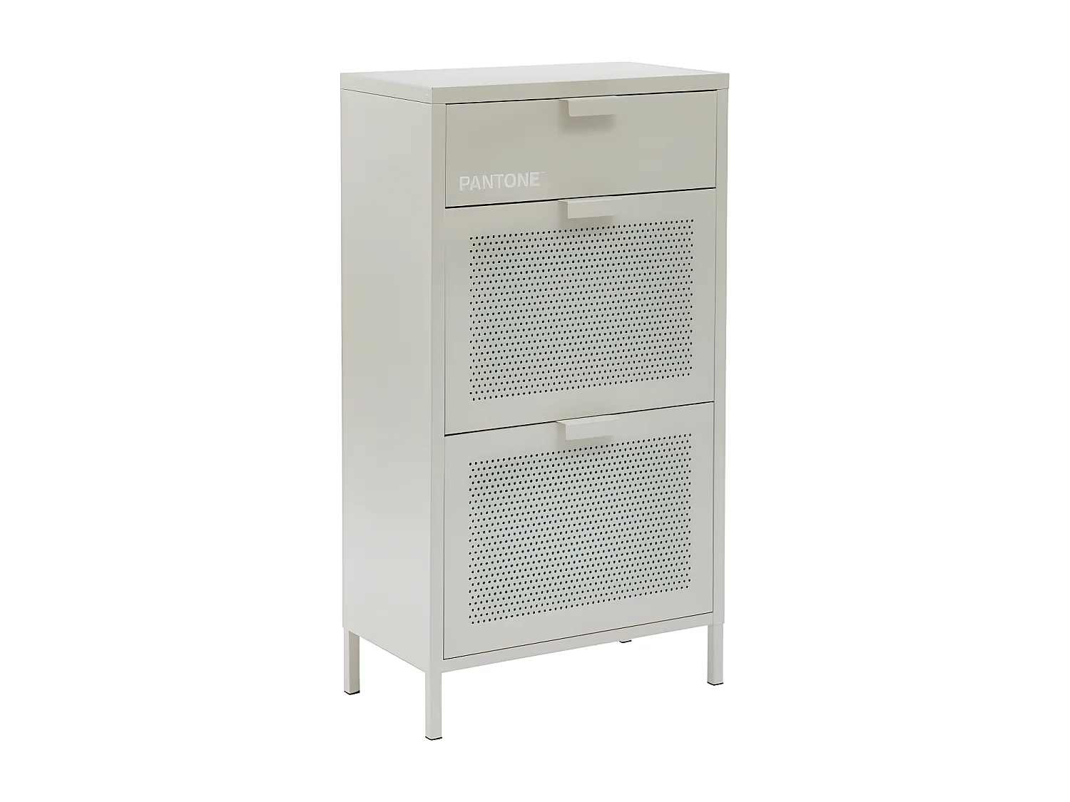 Nino - Meuble à chaussures 2 portes 1 tiroir en métal PANTONE L55cm - Beige