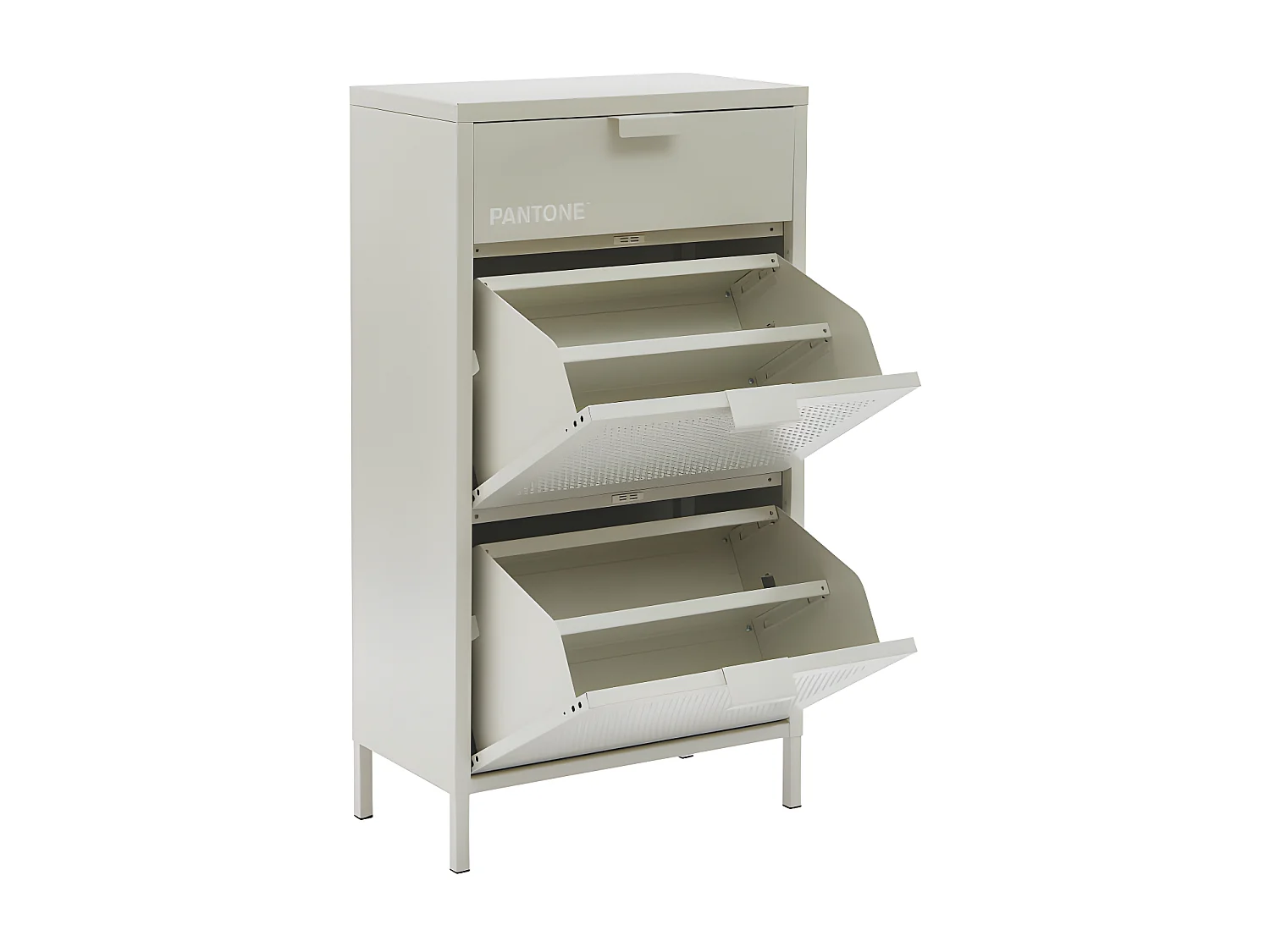 Nino - Meuble à chaussures 2 portes 1 tiroir en métal PANTONE L55cm - Beige