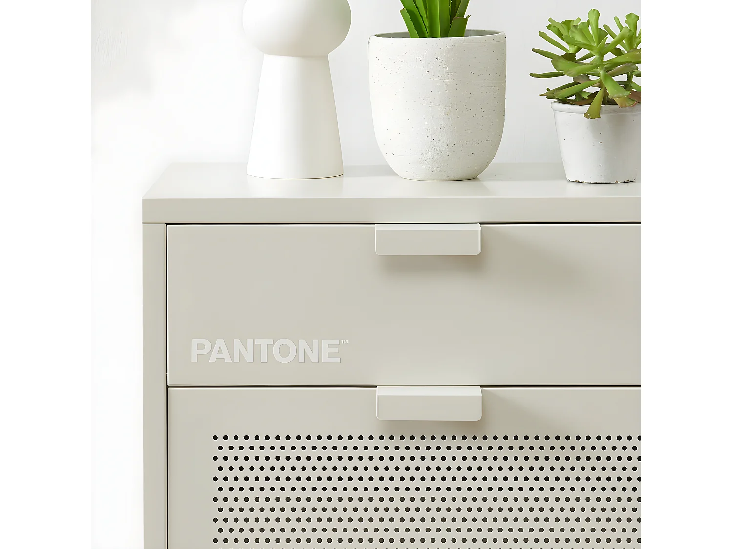 Nino - Meuble à chaussures 2 portes 1 tiroir en métal PANTONE L55cm - Beige