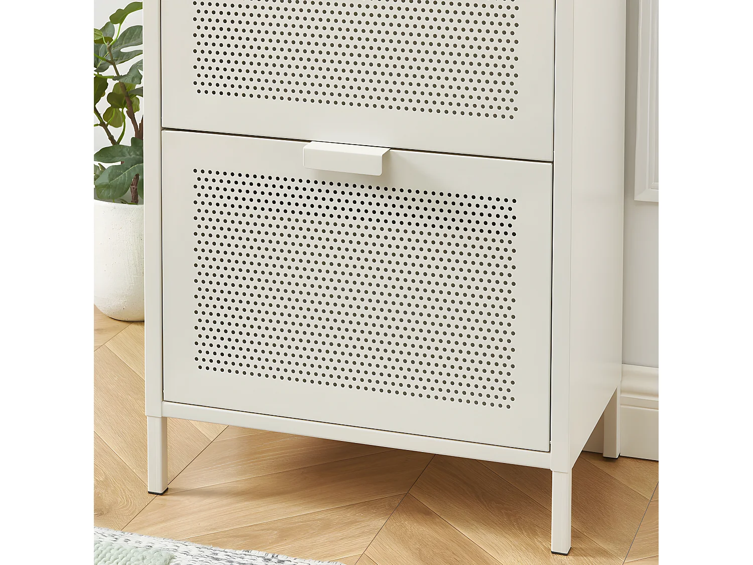 Nino - Meuble à chaussures 2 portes 1 tiroir en métal PANTONE L55cm - Beige