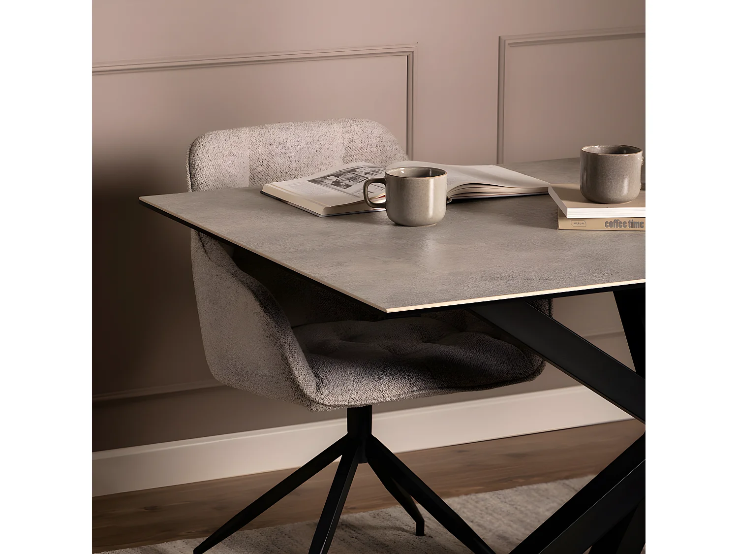 Eurame - Table à manger 6 personnes en céramique et métal - Gris