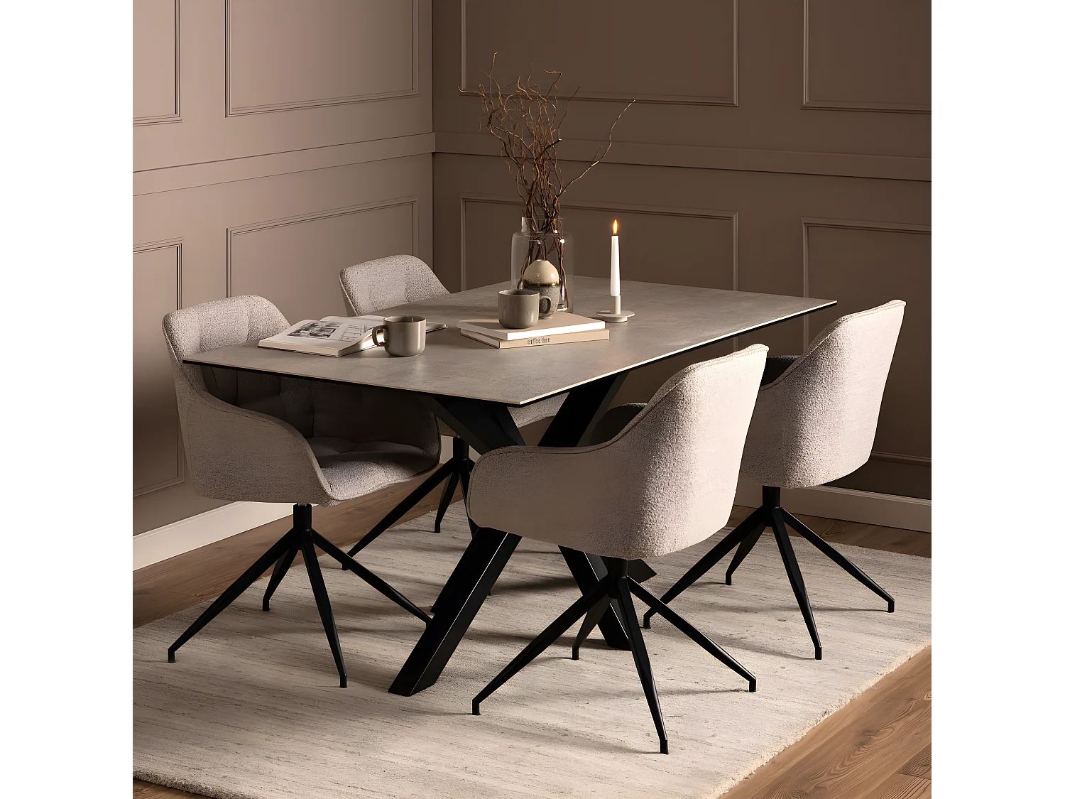 Eurame - Table à manger 6 personnes en céramique et métal - Gris