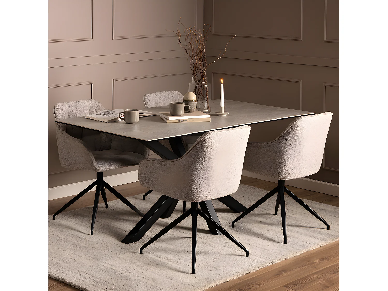 Eurame - Table à manger 6 personnes en céramique et métal - Gris