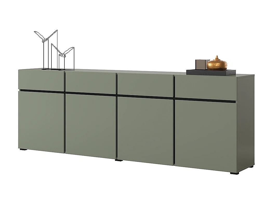 Buffet XL color verde salvia 225cm colección HAVANA. Aparador de diseño con 4 puertas y 4 cajones.