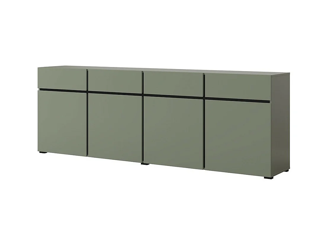 Buffet XL coloris vert sauge 225cm collection HAVANA. Bahut  design avec 4 portes et 4 tiroirs.