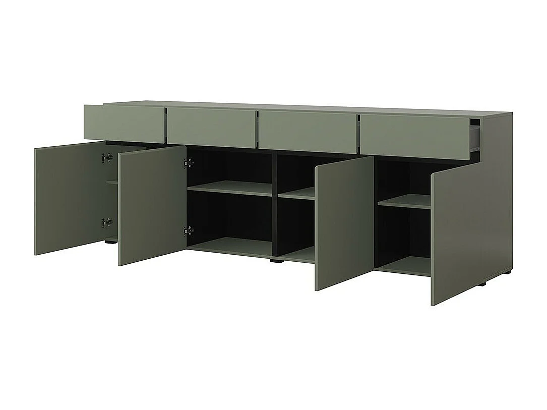 Buffet XL kleur saliegroen 225cm collectie HAVANA. Design dressoir met 4 deuren en 4 laden.