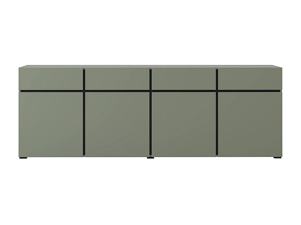 Buffet XL kleur saliegroen 225cm collectie HAVANA. Design dressoir met 4 deuren en 4 laden.