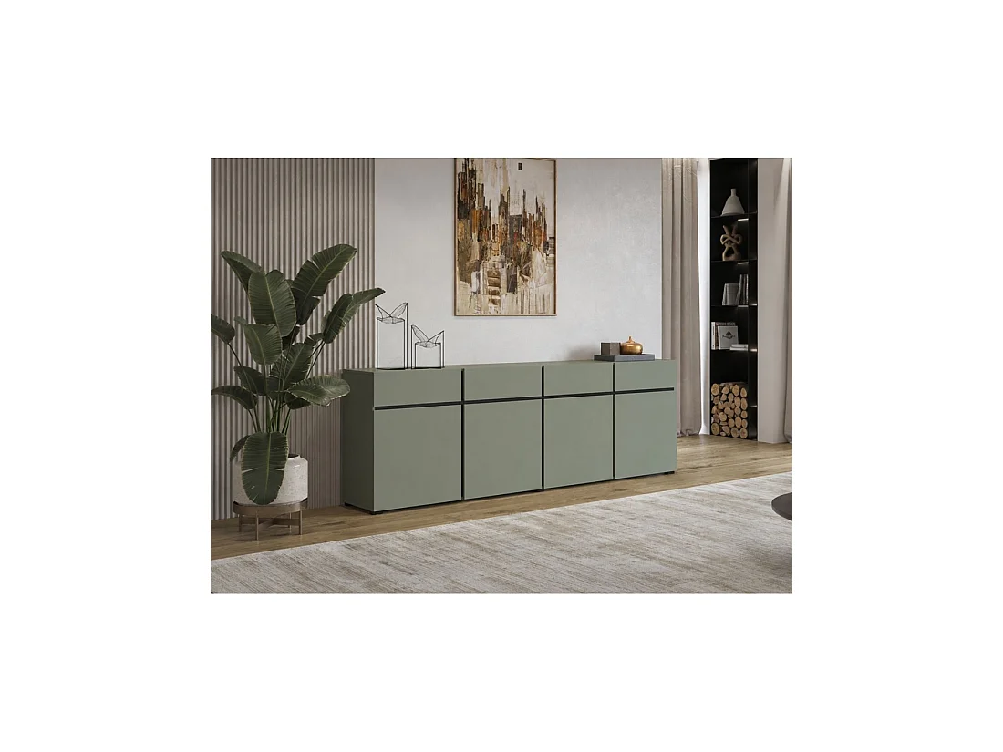 Buffet XL Farbe Salbeigrün 225cm Kollektion HAVANA. Sideboard Design mit 4 Türen und 4 Schubladen.