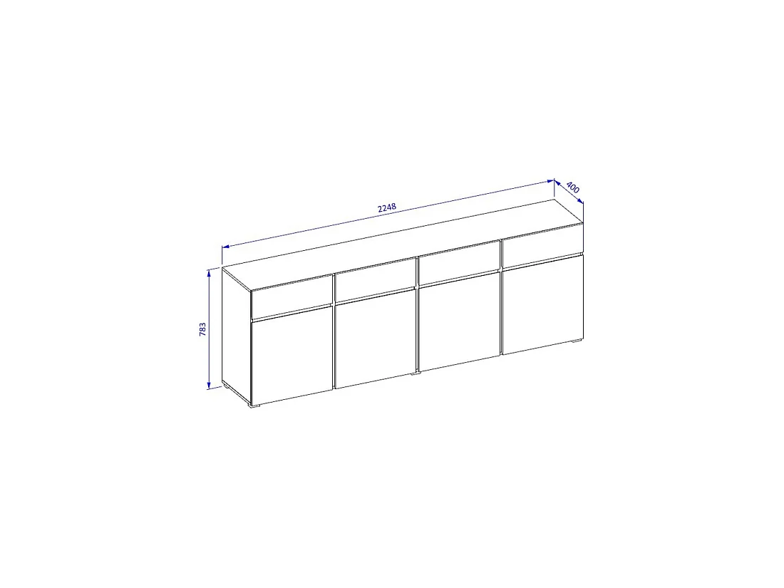 Buffet XL Farbe Salbeigrün 225cm Kollektion HAVANA. Sideboard Design mit 4 Türen und 4 Schubladen.