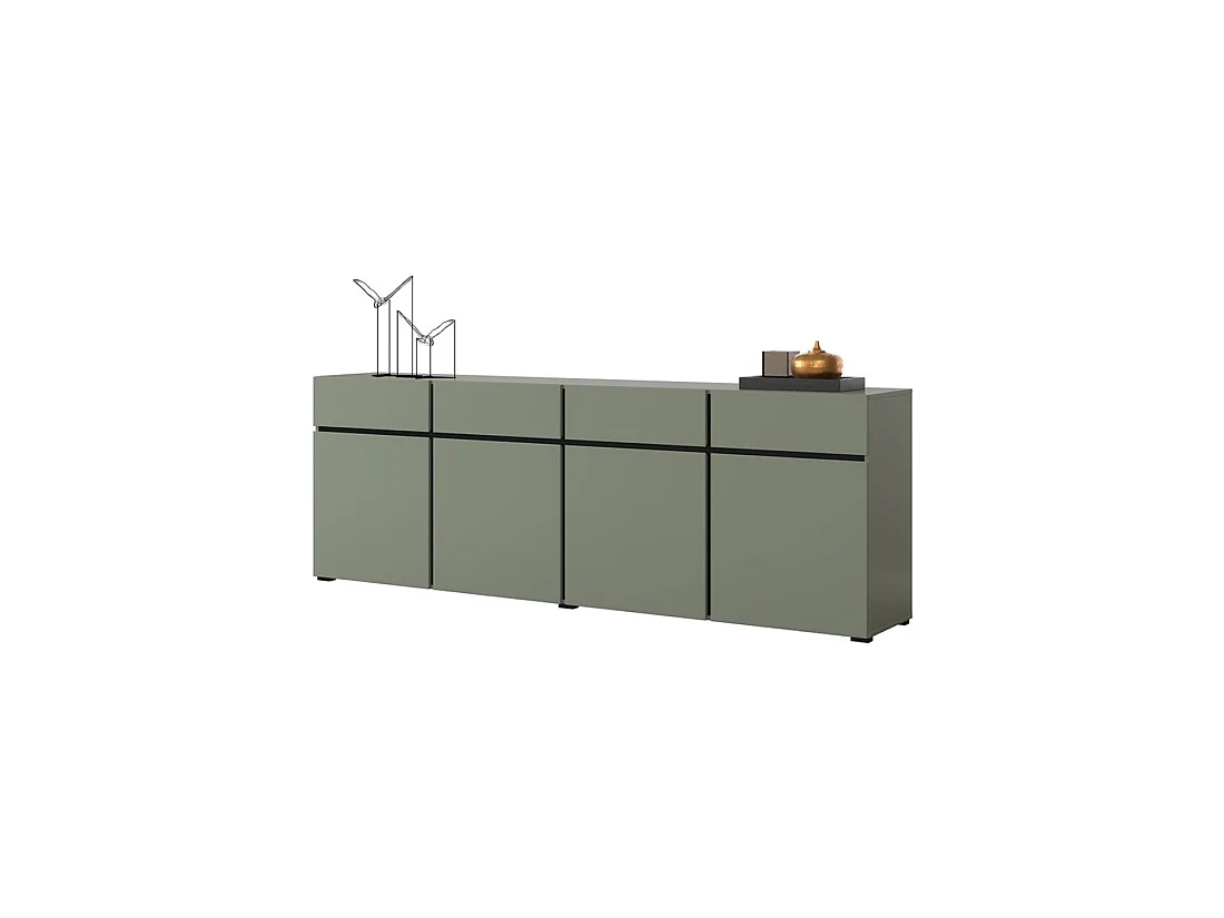 Buffet XL Farbe Salbeigrün 225cm Kollektion HAVANA. Sideboard Design mit 4 Türen und 4 Schubladen.