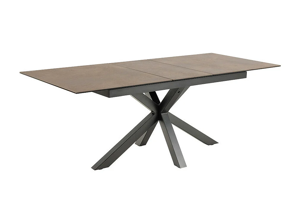 Eurame - Table à manger extensible 6 à 8 places en céramique et métal 168-210x90cm - Marron