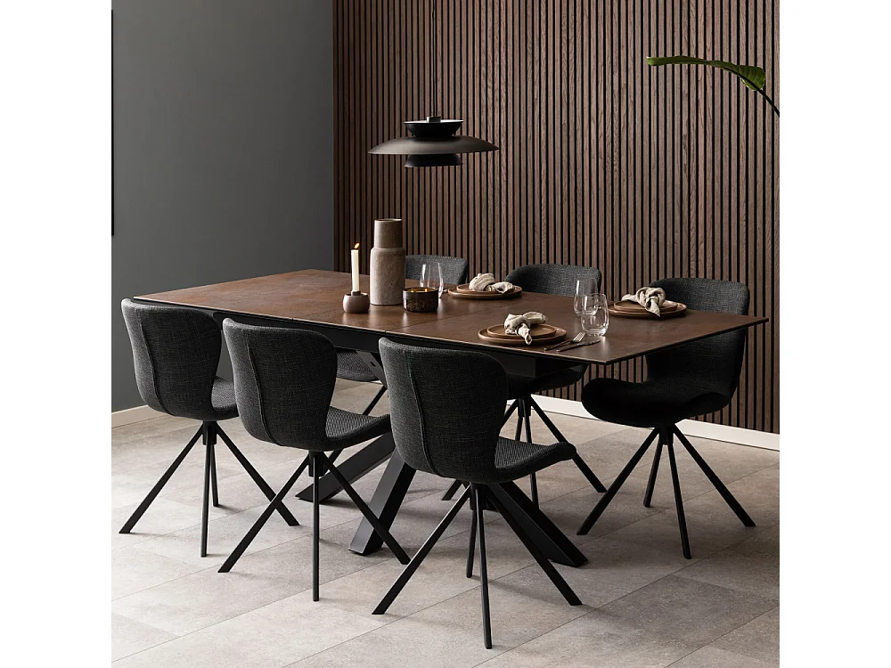 Eurame - Table à manger extensible 6 à 8 places en céramique et métal 168-210x90cm - Marron